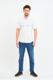 Bosmenti Shirt Collar Short Sleeve Striped - BLUE
