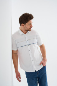 Bosmenti Shirt Collar Short Sleeve Striped - BLUE