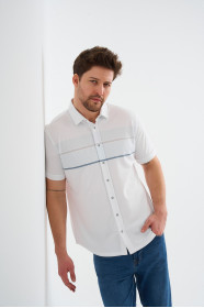 Bosmenti Shirt Collar Short Sleeve Striped - BLUE