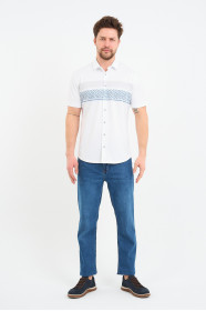 Bosmenti Shirt Collar Short Sleeve Striped - NAVY