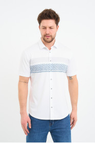 Bosmenti Shirt Collar Short Sleeve Striped - NAVY