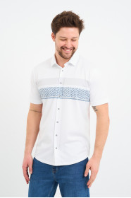 Bosmenti Shirt Collar Short Sleeve Striped - NAVY