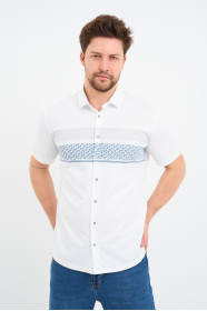 Bosmenti Shirt Collar Short Sleeve Striped - NAVY