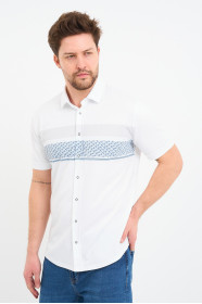 Bosmenti Shirt Collar Short Sleeve Striped - NAVY