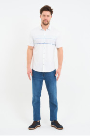 Bosmenti Shirt Collar Short Sleeve Striped - GREY