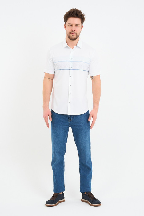Bosmenti Shirt Collar Short Sleeve Striped - GREY