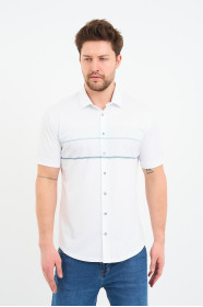 Bosmenti Shirt Collar Short Sleeve Striped - GREY