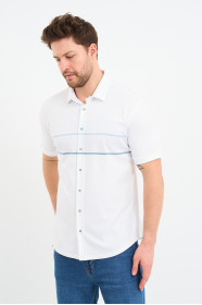 Bosmenti Shirt Collar Short Sleeve Striped - GREY