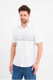 Bosmenti Shirt Collar Short Sleeve Striped - MINK