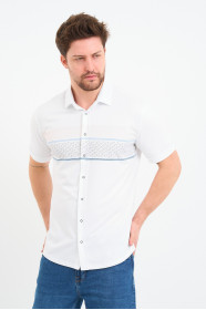 Bosmenti Shirt Collar Short Sleeve Striped - MINK