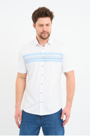 Bosmenti Shirt Collar Short Sleeve Striped - BLUE