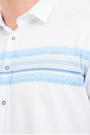 Bosmenti Shirt Collar Short Sleeve Striped - BLUE