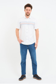 Bosmenti Shirt Collar Short Sleeve Striped - GREY