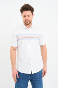 Bosmenti Shirt Collar Short Sleeve Striped - GREY