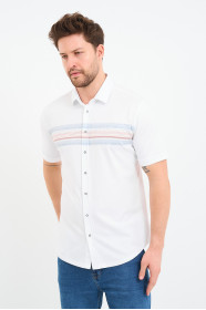Bosmenti Shirt Collar Short Sleeve Striped - GREY