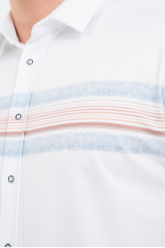 Bosmenti Shirt Collar Short Sleeve Striped - GREY