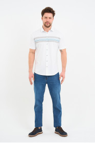 Bosmenti Shirt Collar Short Sleeve Striped - GREEN