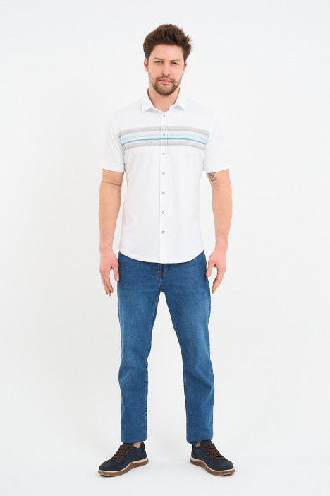 Bosmenti Shirt Collar Short Sleeve Striped - GREEN
