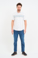 Bosmenti Shirt Collar Short Sleeve Striped - BLUE