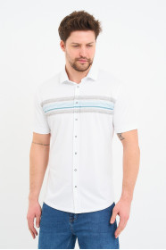 Bosmenti Shirt Collar Short Sleeve Striped - GREEN