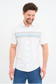 Bosmenti Shirt Collar Short Sleeve Striped - GREEN