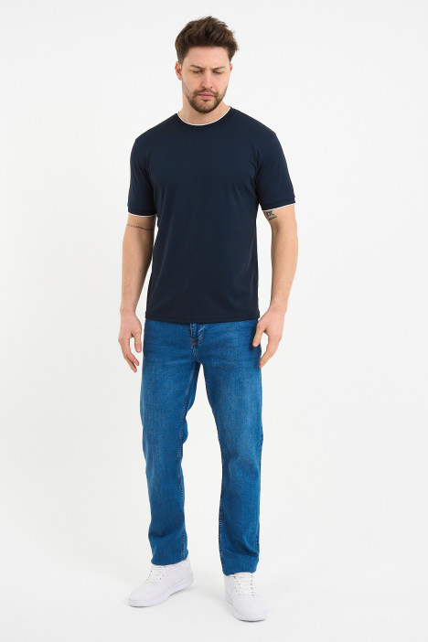 Bosmenti Crew Neck Short Sleeve T-Shirt - NAVY