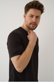 Bosmenti Crew Neck Short Sleeve T-Shirt - BROWN