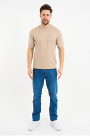 Bosmenti Crew Neck Short Sleeve T-Shirt - BEIGE