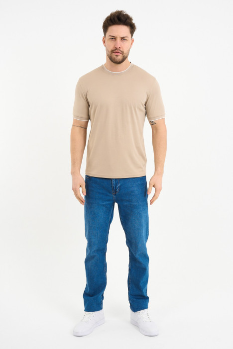 Bosmenti Crew Neck Short Sleeve T-Shirt - BEIGE