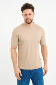 Bosmenti Crew Neck Short Sleeve T-Shirt - BEIGE