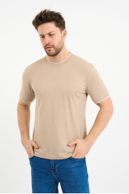 Bosmenti Crew Neck Short Sleeve T-Shirt - BEIGE