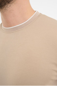 Bosmenti Crew Neck Short Sleeve T-Shirt - BEIGE