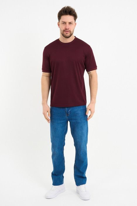 Bosmenti Crew Neck Short Sleeve T-Shirt - BURGUNDY