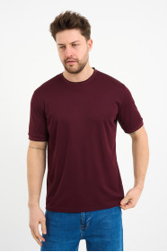 Bosmenti Crew Neck Short Sleeve T-Shirt - BURGUNDY