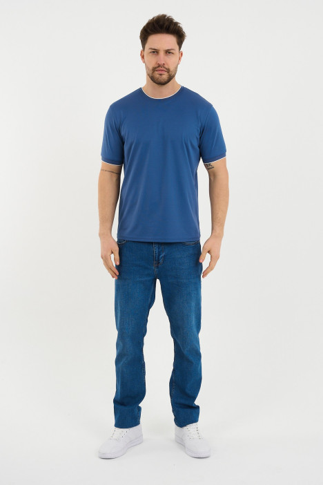 Bosmenti Crew Neck Short Sleeve T-Shirt - INDIGO