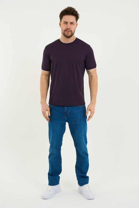 Bosmenti Crew Neck Short Sleeve T-Shirt - DARK PURPLE