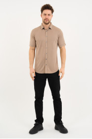 Bosmenti Shirt Collar Short Sleeve - BEIGE