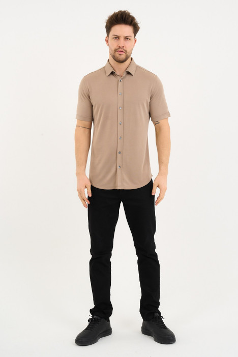 Bosmenti Shirt Collar Short Sleeve - BEIGE