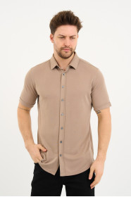 Bosmenti Shirt Collar Short Sleeve - BEIGE