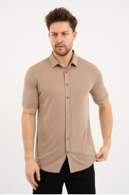 Bosmenti Shirt Collar Short Sleeve - BEIGE