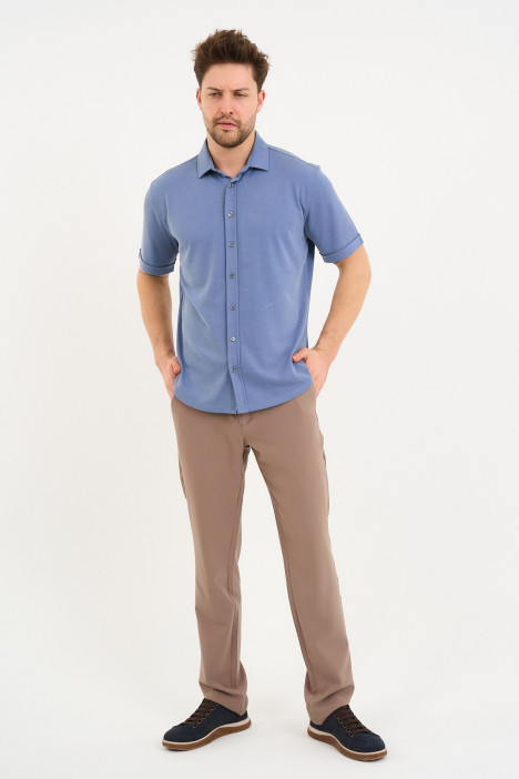 Bosmenti Shirt Collar Short Sleeve - INDIGO