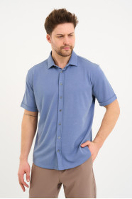 Bosmenti Shirt Collar Short Sleeve - INDIGO