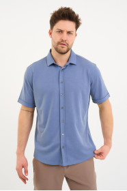 Bosmenti Shirt Collar Short Sleeve - INDIGO