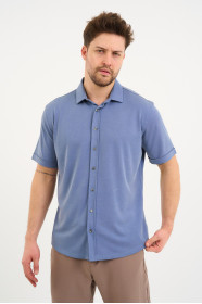 Bosmenti Shirt Collar Short Sleeve - INDIGO