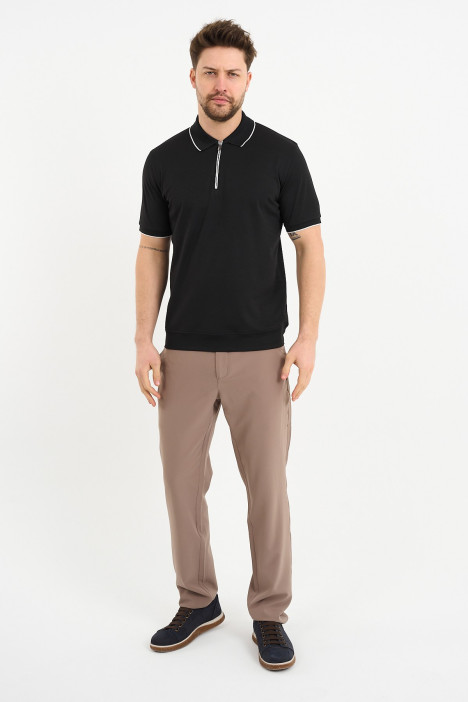 Bosmenti Zip Polo Collar Short Sleeve - BLACK