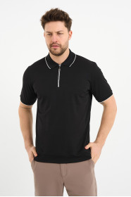 Bosmenti Zip Polo Collar Short Sleeve - BLACK