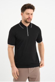 Bosmenti Zip Polo Collar Short Sleeve - BLACK