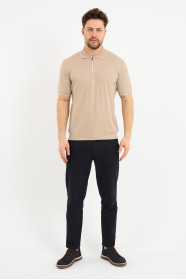 Bosmenti Zip Polo Collar Short Sleeve - BEIGE