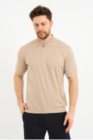 Bosmenti Zip Polo Collar Short Sleeve - BEIGE