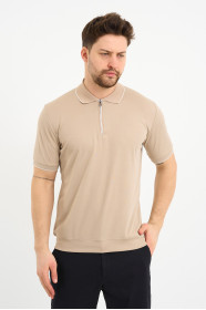 Bosmenti Zip Polo Collar Short Sleeve - BEIGE